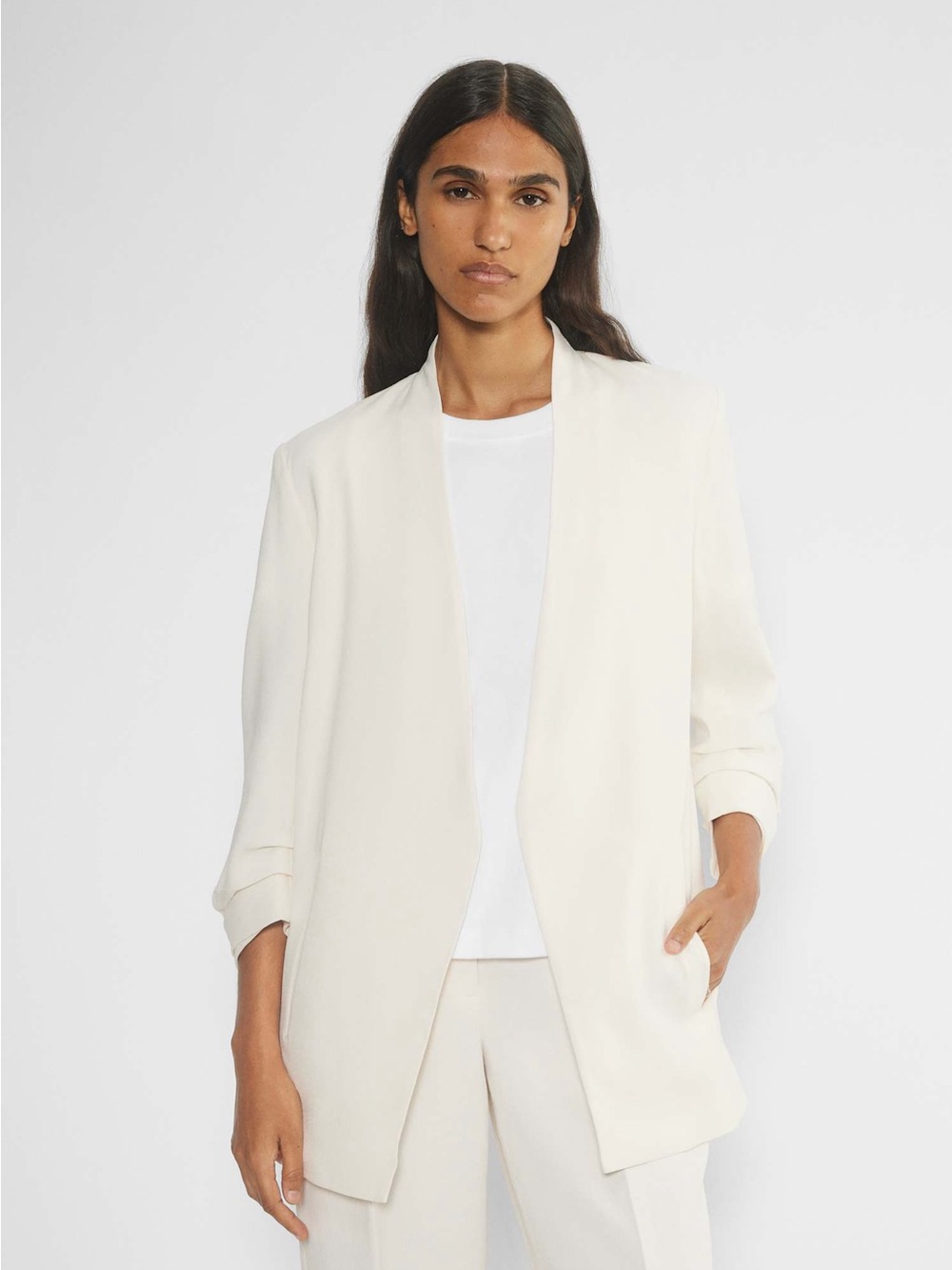 Aritzia Babaton Power Blazer Mirror Crepe Light Birch Ivory Size 6